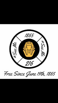 a black and white logo with the words free since june